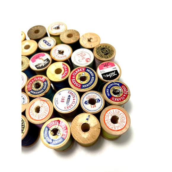 Vintage Thread On Wooden Spools Lot of 30 - Picture 3 of 11